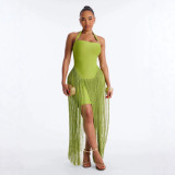 New Summer Fashion Sexy Halter Neck Bandage Tassel Bodycon Long Dress for Women in Cross-Border European and American Foreign Trade