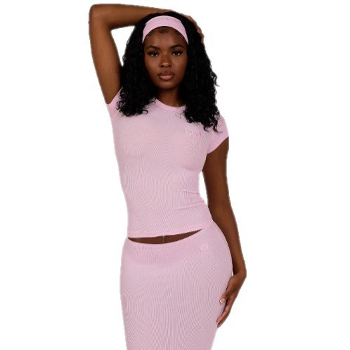 FC1509 European and American cross-border fashion hot girl solid color short-sleeve top slim-fit bodycon long skirt set