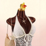 Cross-border European and American summer new fashion sexy woven hollow-out slim-fit bodycon short dress for women