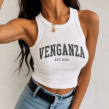 FC1478 European and American cross-border women's clothing, simple, casual, fashionable new black and white letter print ribbed tank top