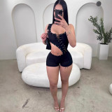 1429 Fashion Tie-Up Sexy Crop Top Asymmetrical Tank Romper