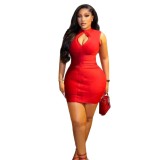 New European and American cross-border fashion sexy sleeveless hollow-out bandage slim-fit bodycon short dress for women