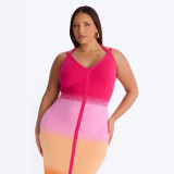 New European and American cross-border fashion sexy color-blocked V-neck strap slim-fit bodycon long dress for women
