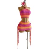 Cross-border European and American summer new fashion sexy halter neck tie-back crop top and skirt set