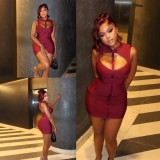 Cross-border European and American summer new fashion sexy hot girl solid color bandage sleeveless bodycon short dress women's clothing