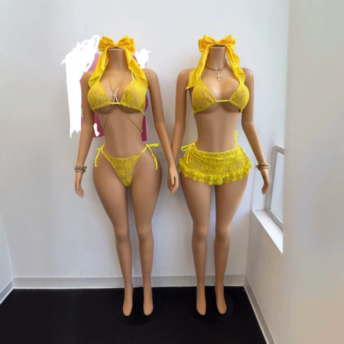 Y20 European and American cross-border fashion women's sexy lace three-piece set