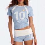 Cross-border European and American foreign trade wholesale INS letter country print women's short-sleeve t-shirt and shorts set