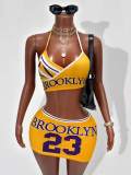 Cross-border European and American summer foreign trade fashion sexy letter print halter neck sleeveless top and skirt set for women