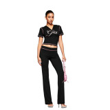 Cross-border European and American summer new fashion casual printed short-sleeve hooded jacket and hip-hugging long pants women's outfit