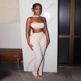 New European and American cross-border foreign trade printed polka dot halter neck backless sexy slim-fit long pants two-piece set for women