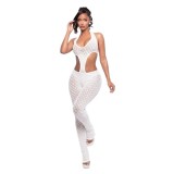 Cross-border European and American summer new foreign trade sexy hot girl solid color sheer slim-fit knitted jumpsuit for women