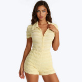 Cross-border European and American summer new fashion slim-fit POLO collar single-breasted short-sleeve jumpsuit women's clothing