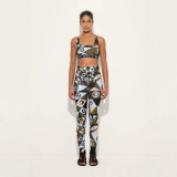 FC1465 European and American cross-border sexy hot girl tight-fitting geometric pattern tank top casual long pants fashion suit women's clothing
