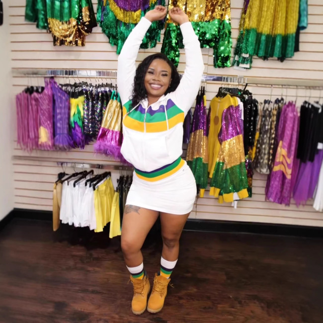 1439 MARDI GRAS Carnival Party Printed Jacket & Skirt Set