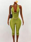 Cross-border European and American summer new fashion sexy halter neck metal buckle open back jumpsuit women's clothing
