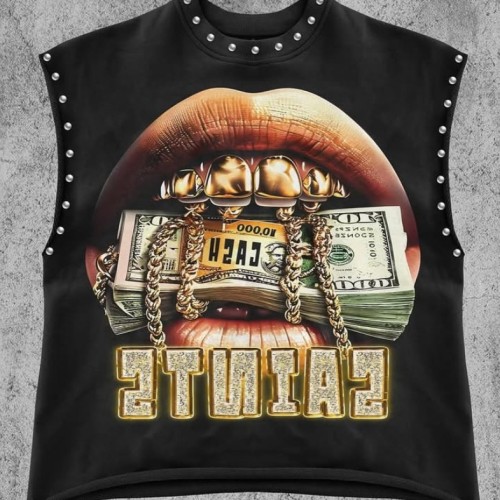 FC1428 European and American cross-border spring and autumn retro lip print studded casual tank top sexy hot girl other short-sleeved tops