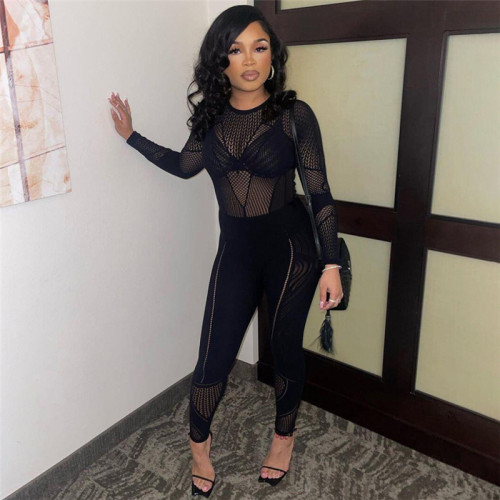 Y0347 European and American cross-border fashion women's mesh see-through sexy jumpsuit