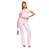 Cross-border European and American summer new fashion casual printed short-sleeve hooded jacket and hip-hugging long pants women's outfit