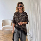 Cross-border European and American summer new fashion simple design lace splicing T-shirt short-sleeve top for women