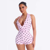 Cross-border European and American summer new fashion sexy halter neck tie-dye printed polka dot backless jumpsuit women's clothing