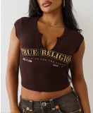 FC1404 European and American cross-border slim-fit short letter-printed crop top women's summer short-sleeve T-shirt
