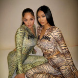 FC1504 European and American cross-border fashion sexy slim-fit leopard print hooded long-sleeve zip-up printed suit