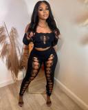 YO2110 European and American cross-border fashion mesh off-shoulder two-piece set