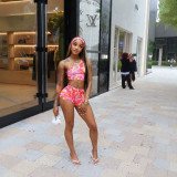 Cross-border European and American foreign trade fashion sexy printed one-shoulder cropped jumpsuit, printed one-shoulder top and shorts set