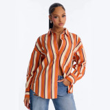 Cross-border European and American autumn new fashion casual striped long-sleeve shirt, loose and versatile outerwear for women