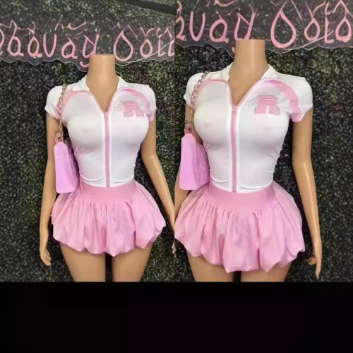 Y110180 American retro western style zippered sleeveless t-shirt for women, unique and sexy short outfit for hot girls