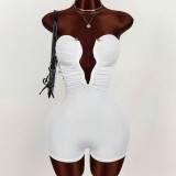 Cross-border European and American summer new fashion sexy off-shoulder hollow-out metal buckle strapless sleeveless jumpsuit women's clothing