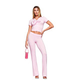 Cross-border European and American summer new fashion casual printed short-sleeve hooded jacket and hip-hugging long pants women's outfit