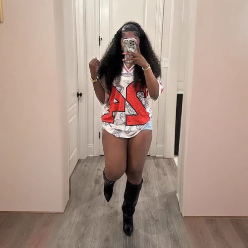 Y220293 European and American hot-selling printed hot girl T-shirt jersey