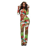 New European and American cross-border fashion IAMGIA printed zip-up hooded top and hip-hugging long pants women's outfit