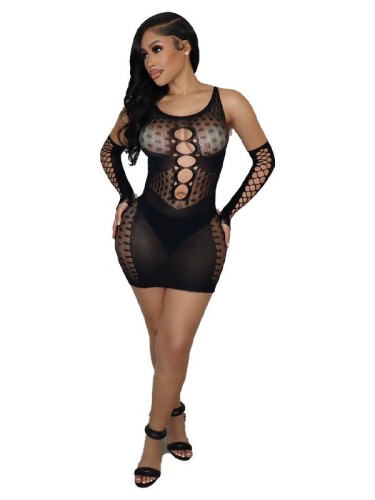 Y0521 European and American cross-border fashion sexy mesh see-through dress with sleeves