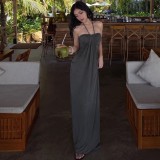 New European and American cross-border fashion sexy solid color strapless halter neck tie holiday style long dress