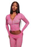 Cross-border European and American IAMGIA new fashion casual striped printed zip-up hooded top and pants set for women