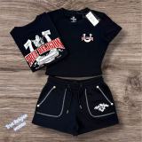 FC1483 European and American cross-border U series fashion printed top and shorts set in black and red, comfortable and casual