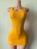 Y15 European and American cross-border fashion women's letter print tank top mini dress