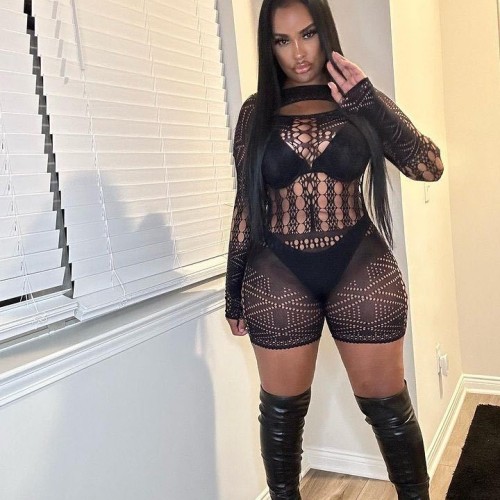 Y0367 European and American cross-border fashion women's clothing, mesh sexy jumpsuit