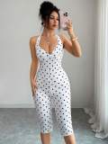 Cross-border European and American summer new fashion sexy deep V-neck halter neck tie-dye printed polka dot backless jumpsuit