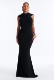 Cross-border European and American summer new fashion solid color sleeveless cross-strap hooded waist-cinching long dress for women