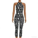 Cross-border European and American summer new foreign trade sexy halter neck tie-dye printed polka dot backless tight jumpsuit for women