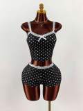 Cross-border European and American summer new fashion sexy slim-fit lace patchwork bow shorts set for women