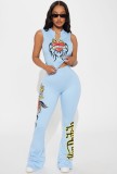 Cross-border European and American summer new fashion V-neck printed sleeveless tank top and slim-fit hip-lifting long pants set