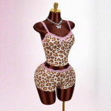 Cross-border European and American summer new fashion sexy slim-fit lace patchwork bow shorts set for women