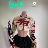 1295CroppedBaseballJacket Embroidered Short Long-Sleeve Single-Breasted Baseball Jacket New Autumn Style