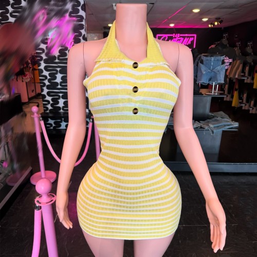 Y300813 Purely Sexy Hot Girl Backless Bodycon Halter Neck Knit Mini Dress