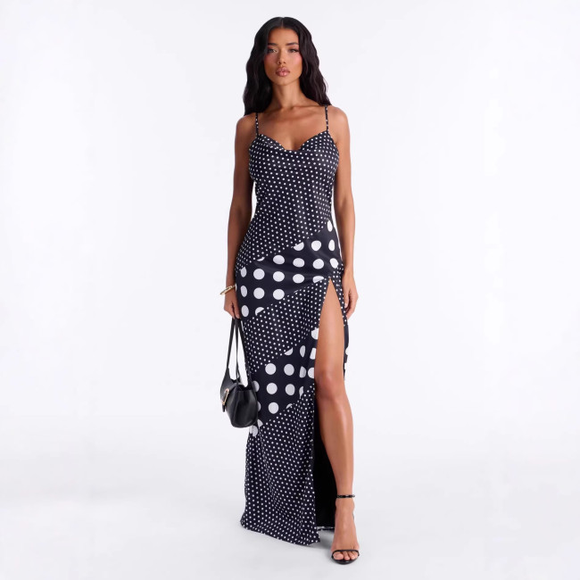 Cross-border European and American summer foreign trade fashion stylish printed patchwork polka dot sleeveless camisole dress for women