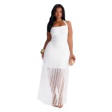 New Summer Fashion Sexy Halter Neck Bandage Tassel Bodycon Long Dress for Women in Cross-Border European and American Foreign Trade